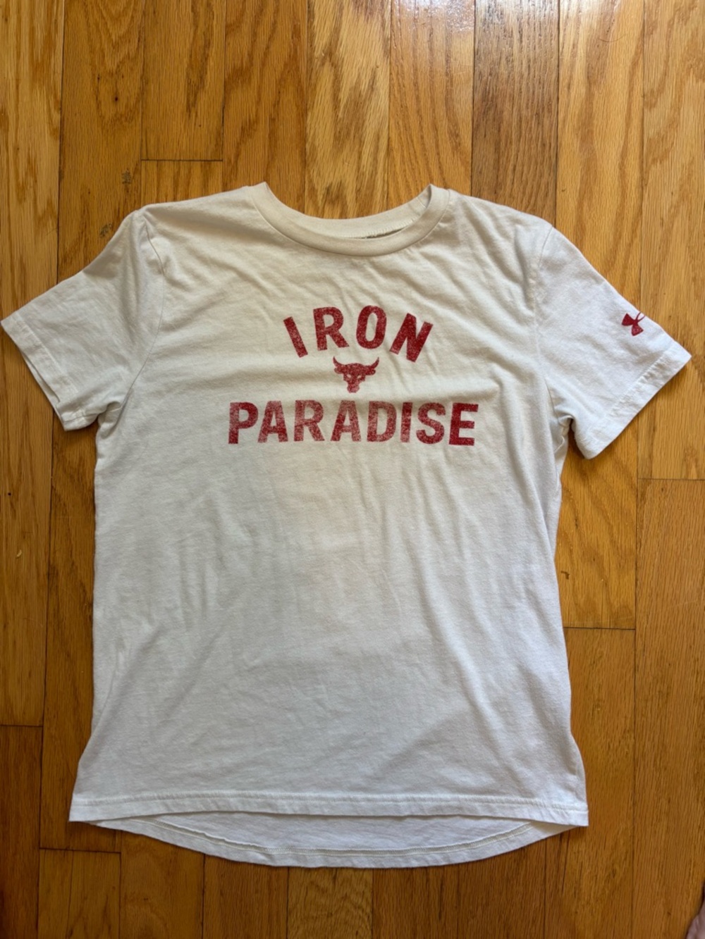 Under Armour White Tee with Red 'Iron Paradise' Graphic